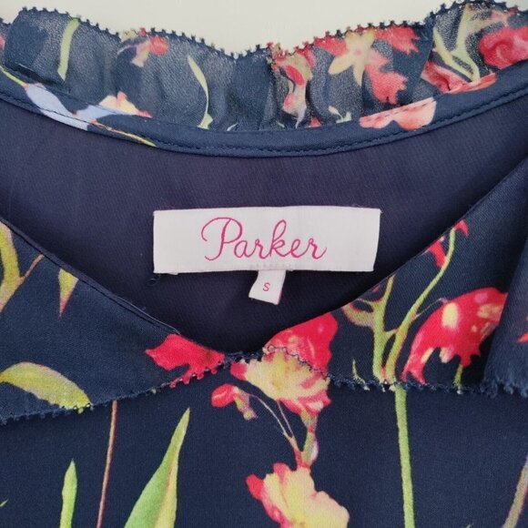 Parker Kam Silk Floral Cold Shoulder Tiered Midi Dress Asymmetrical Small Women - Picture 8 of 16